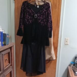 Adrianna Papell Purple and Black High Low Gown with V-Neck
